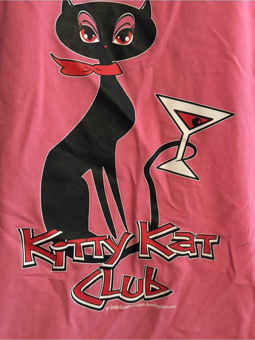 Kitty Kat Club Pink 50’s Style Bowling Shirt with Black Trim - Picture 2 of 7